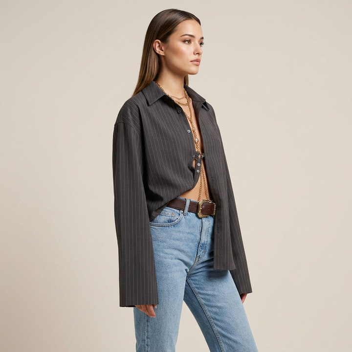 Striped Lace-Up Irregular Hem Top-Vyana Collective