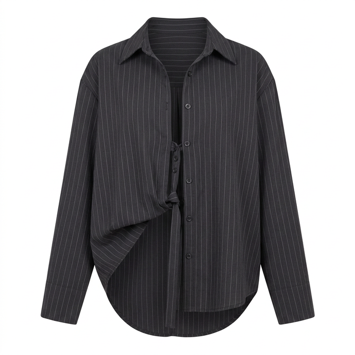 Striped Lace-Up Irregular Hem Top-Vyana Collective