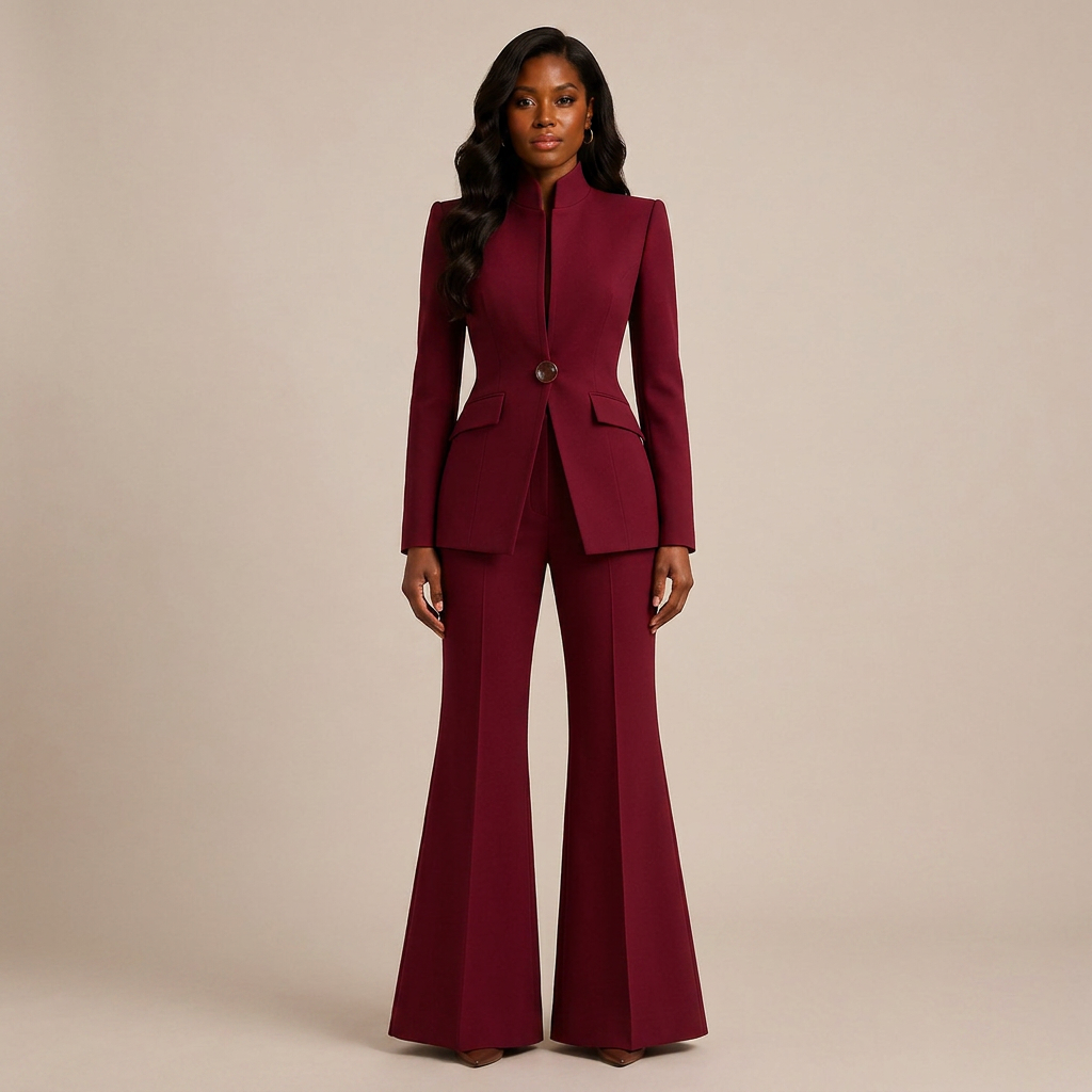 Structured Stand Collar Blazer and Wide Leg Trousers Suit Set for Meetings Ready and Executive Office Style Women-Vyana Collective