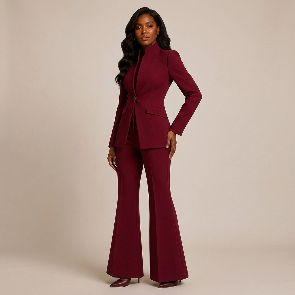 Structured Stand Collar Blazer and Wide Leg Trousers Suit Set for Meetings Ready and Executive Office Style Women-Vyana Collective