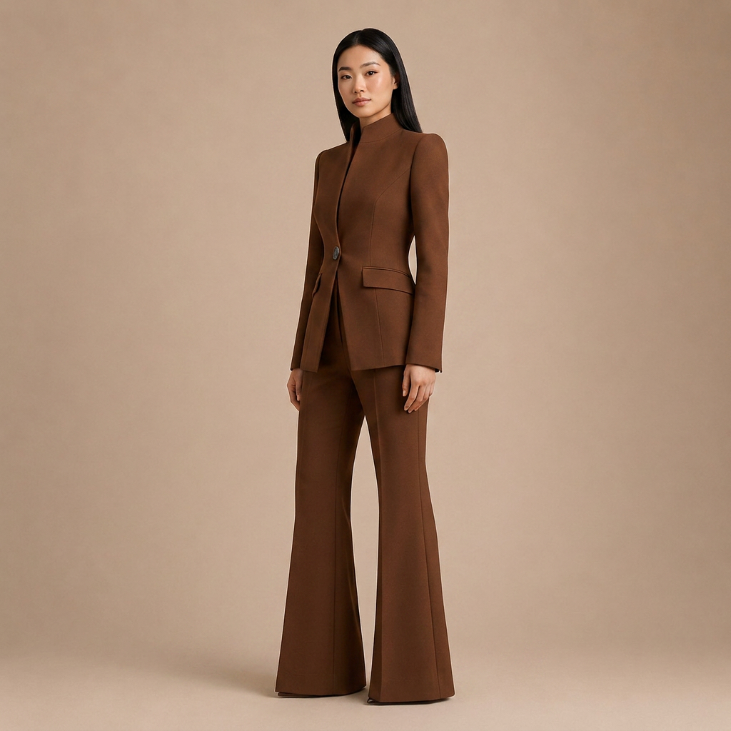 Structured Stand Collar Blazer and Wide Leg Trousers Suit Set for Meetings Ready and Executive Office Style Women-Vyana Collective