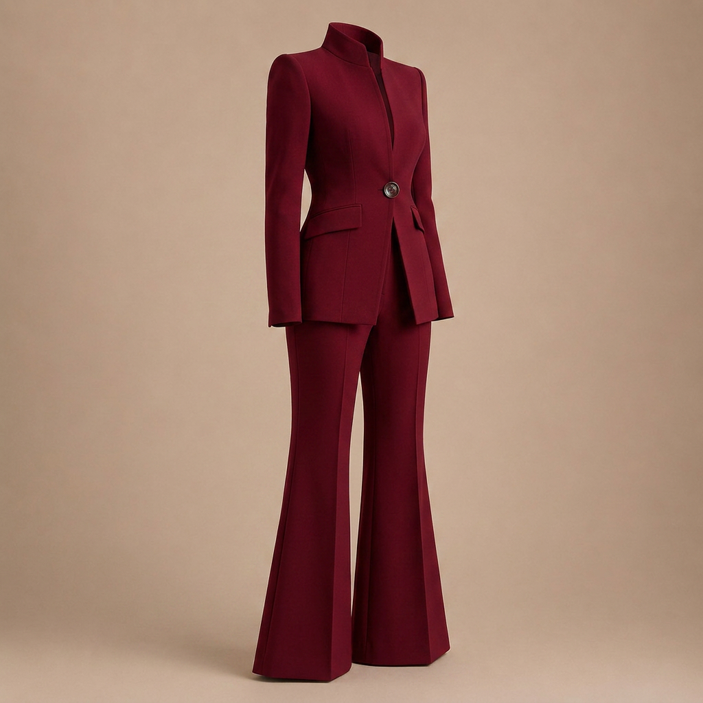 Structured Stand Collar Blazer and Wide Leg Trousers Suit Set for Meetings Ready and Executive Office Style Women-Vyana Collective