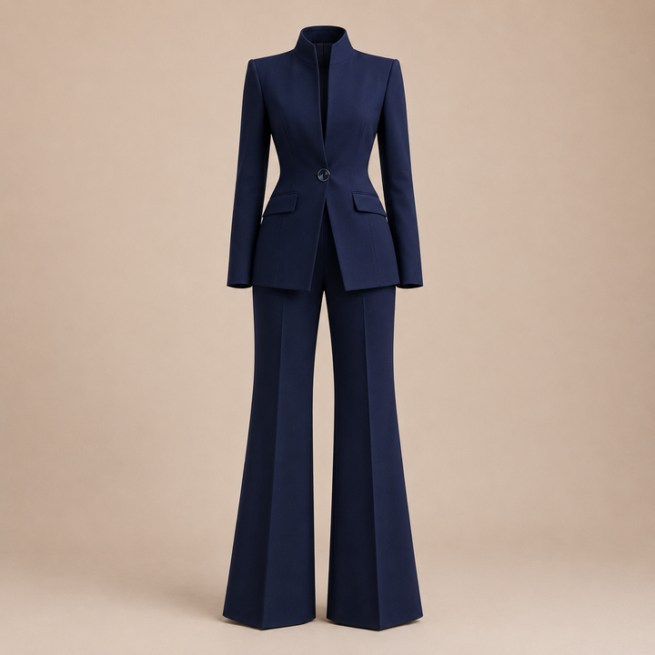 Structured Stand Collar Blazer and Wide Leg Trousers Suit Set for Meetings Ready and Executive Office Style Women-Vyana Collective