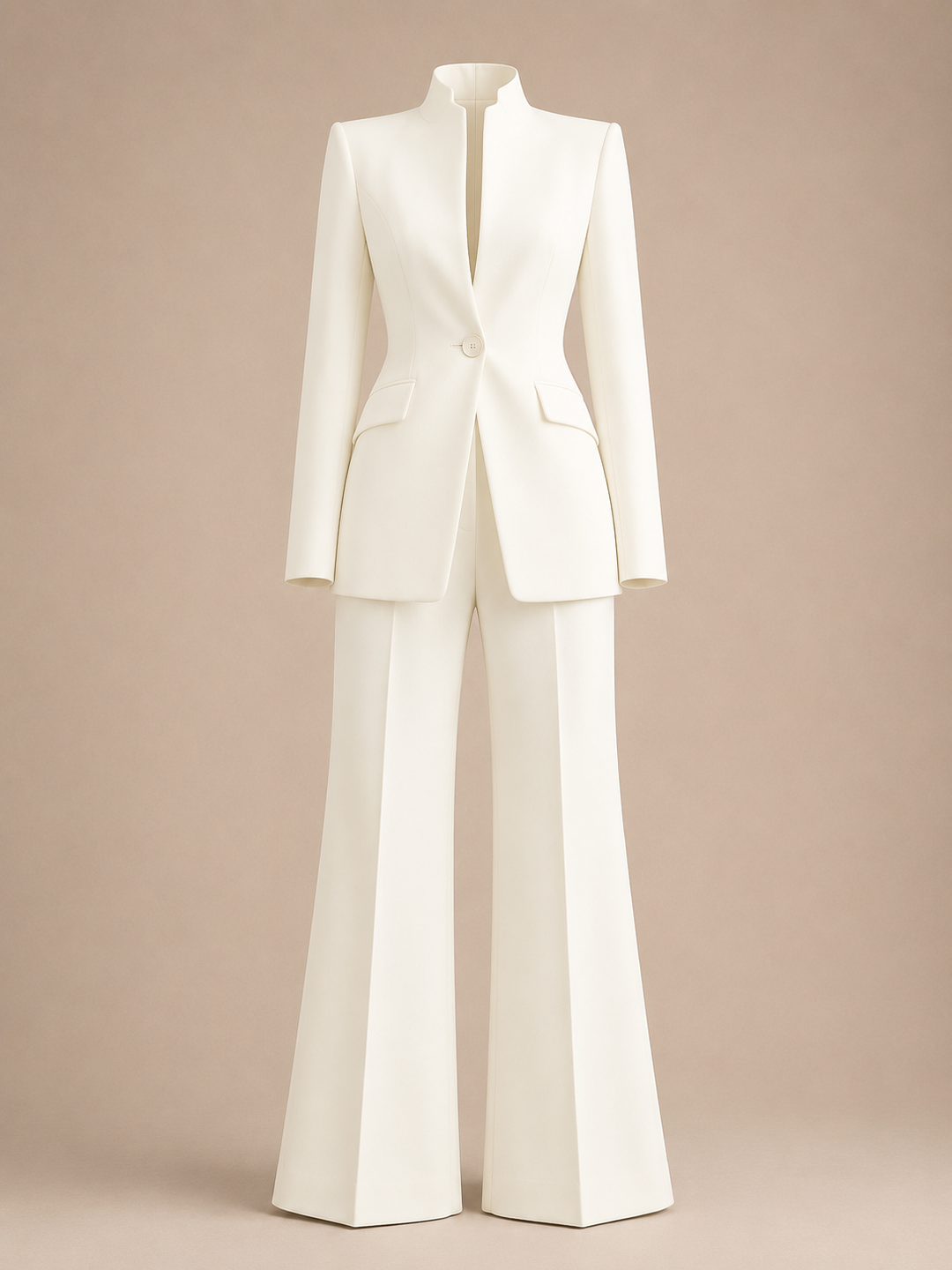 Structured Stand Collar Blazer and Wide Leg Trousers Suit Set for Meetings Ready and Executive Office Style Women-Vyana Collective