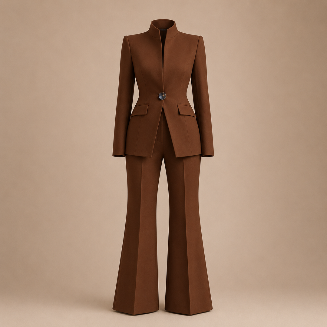 Structured Stand Collar Blazer and Wide Leg Trousers Suit Set for Meetings Ready and Executive Office Style Women-Vyana Collective