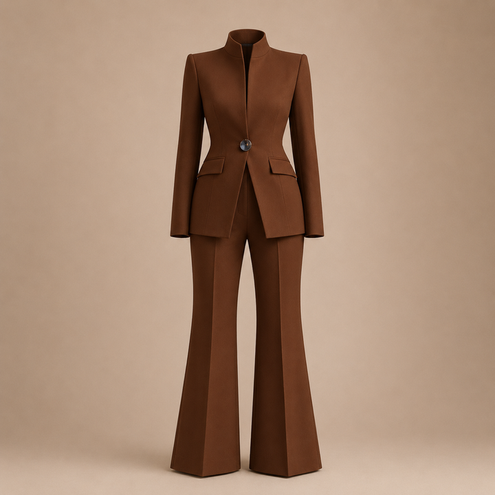 Structured Stand Collar Blazer and Wide Leg Trousers Suit Set for Meetings Ready and Executive Office Style Women-Vyana Collective