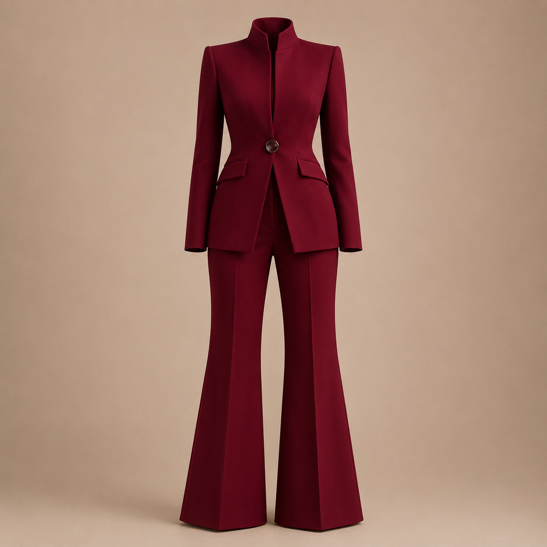Structured Stand Collar Blazer and Wide Leg Trousers Suit Set for Meetings Ready and Executive Office Style Women-Vyana Collective
