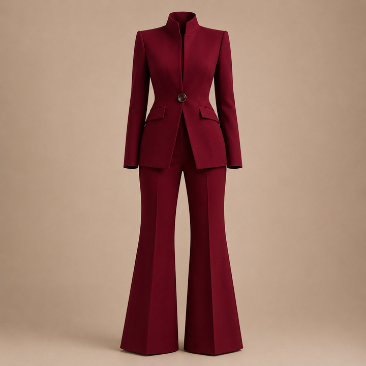 Structured Stand Collar Blazer and Wide Leg Trousers Suit Set for Meetings Ready and Executive Office Style Women-Vyana Collective