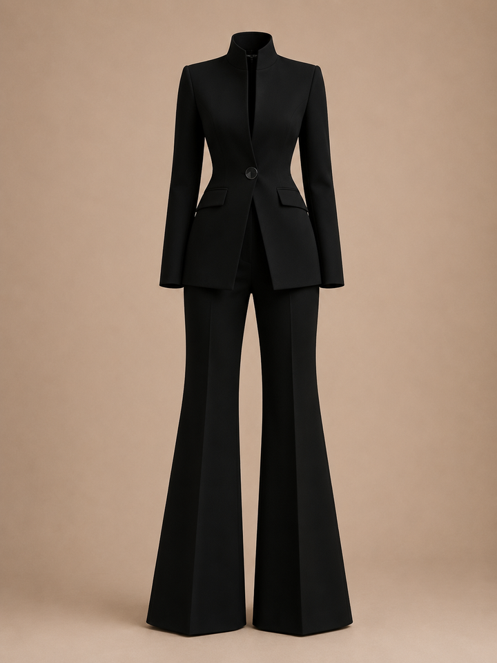 Structured Stand Collar Blazer and Wide Leg Trousers Suit Set for Meetings Ready and Executive Office Style Women-Vyana Collective