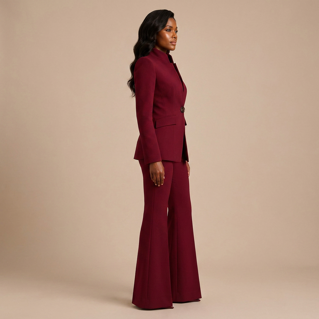 Structured Stand Collar Blazer and Wide Leg Trousers Suit Set for Meetings Ready and Executive Office Style Women-Vyana Collective
