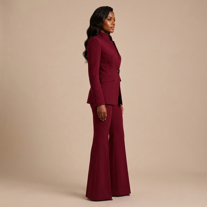 Structured Stand Collar Blazer and Wide Leg Trousers Suit Set for Meetings Ready and Executive Office Style Women-Vyana Collective