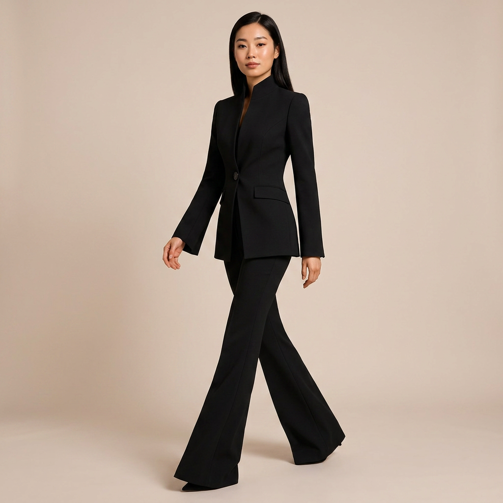 Structured Stand Collar Blazer and Wide Leg Trousers Suit Set for Meetings Ready and Executive Office Style Women-Vyana Collective