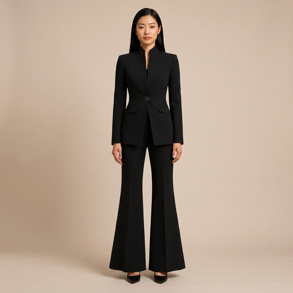 Structured Stand Collar Blazer and Wide Leg Trousers Suit Set for Meetings Ready and Executive Office Style Women-Vyana Collective