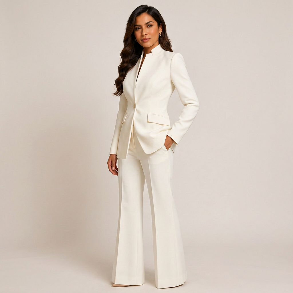 Structured Stand Collar Blazer and Wide Leg Trousers Suit Set for Meetings Ready and Executive Office Style Women-Vyana Collective