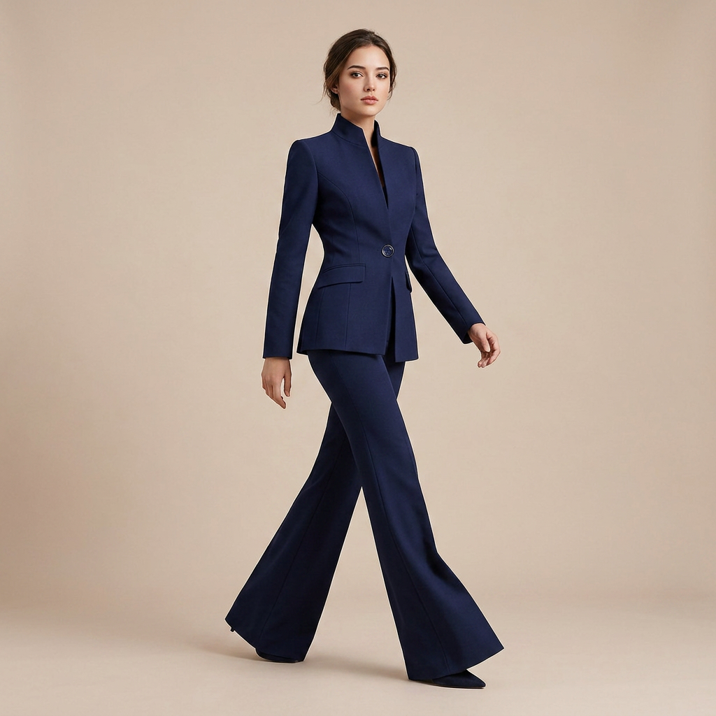 Structured Stand Collar Blazer and Wide Leg Trousers Suit Set for Meetings Ready and Executive Office Style Women-Vyana Collective