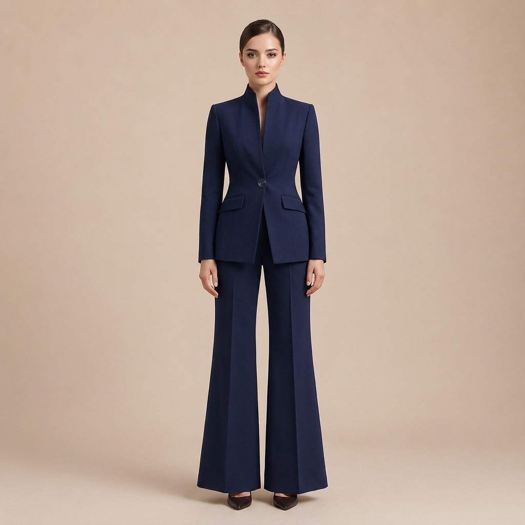Structured Stand Collar Blazer and Wide Leg Trousers Suit Set for Meetings Ready and Executive Office Style Women-Vyana Collective