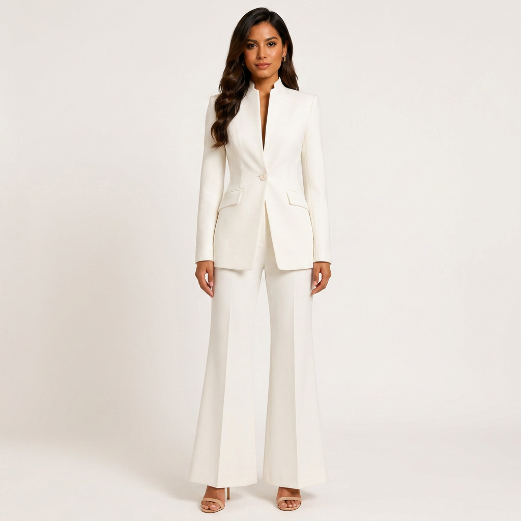 Structured Stand Collar Blazer and Wide Leg Trousers Suit Set for Meetings Ready and Executive Office Style Women-Vyana Collective