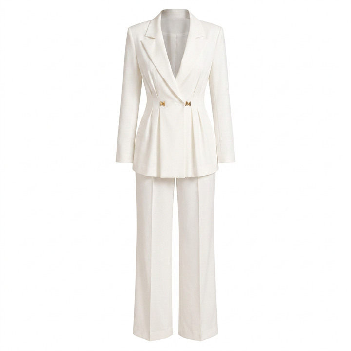 Tailored Fitted Blazer and Straight Leg Trousers Set for Meetings Ready Women-Vyana Collective