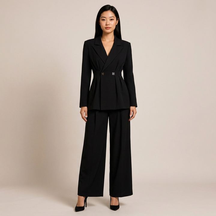 Tailored Fitted Blazer and Straight Leg Trousers Set for Meetings Ready Women-Vyana Collective