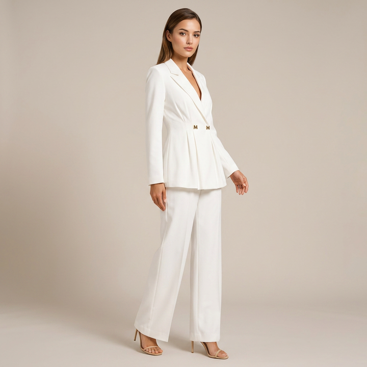 Tailored Fitted Blazer and Straight Leg Trousers Set for Meetings Ready Women-Vyana Collective