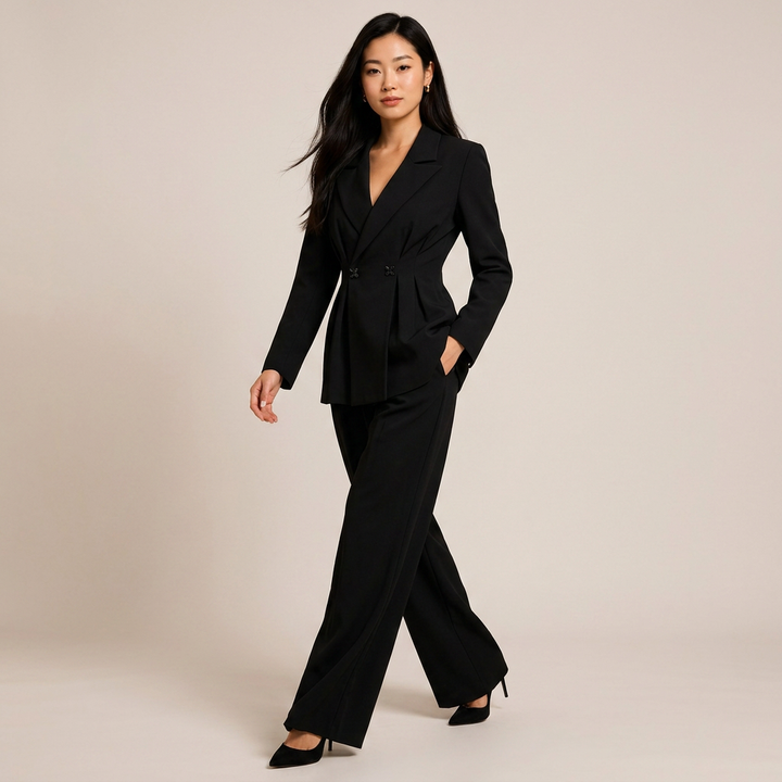 Tailored Fitted Blazer and Straight Leg Trousers Set for Meetings Ready Women-Vyana Collective