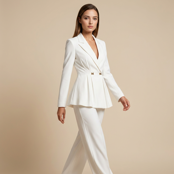 Tailored Fitted Blazer and Straight Leg Trousers Set for Meetings Ready Women-Vyana Collective