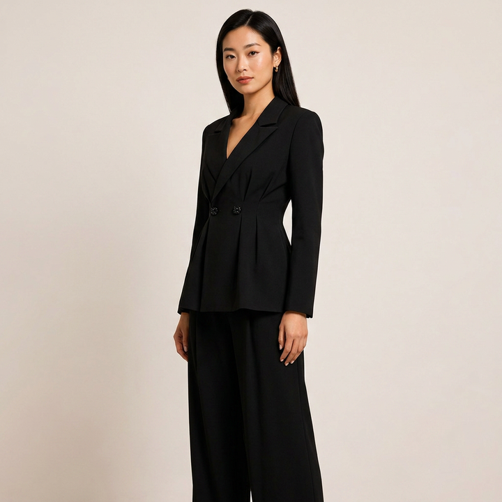 Tailored Fitted Blazer and Straight Leg Trousers Set for Meetings Ready Women-Vyana Collective