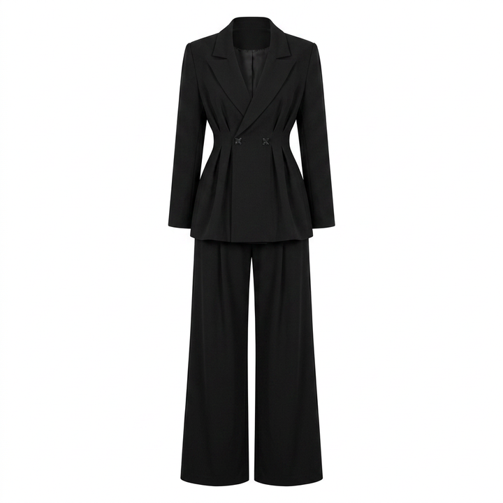 Tailored Fitted Blazer and Straight Leg Trousers Set for Meetings Ready Women-Vyana Collective