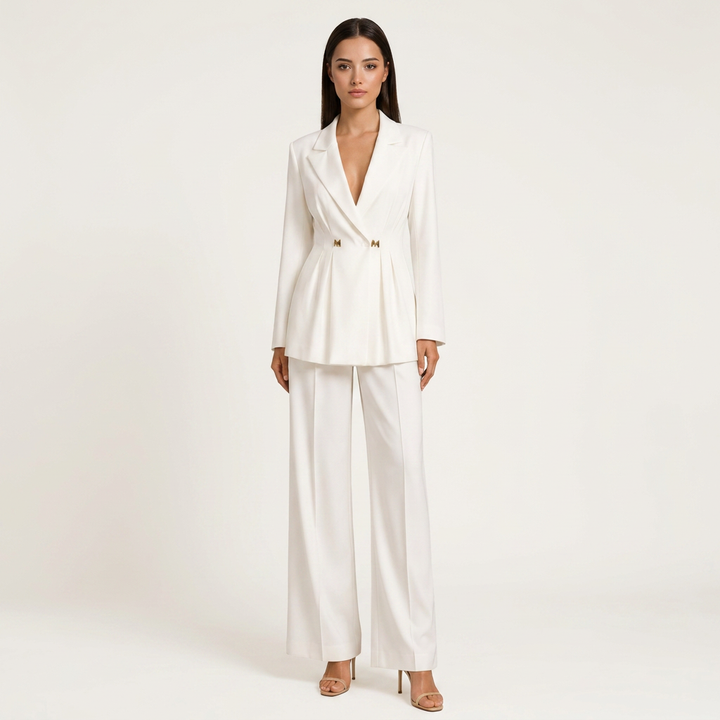 Tailored Fitted Blazer and Straight Leg Trousers Set for Meetings Ready Women-Vyana Collective