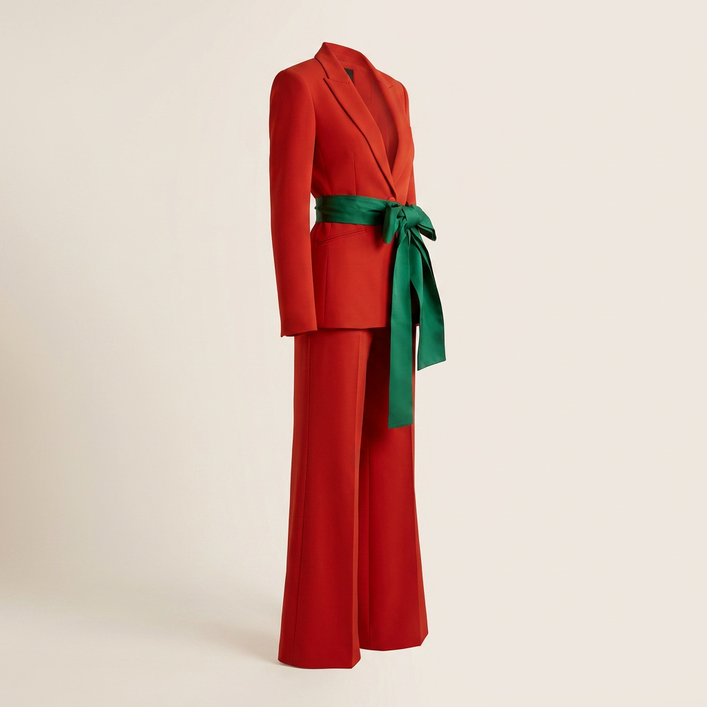Tailored Pantsuit with Emerald Bow Belt-Vyana Collective