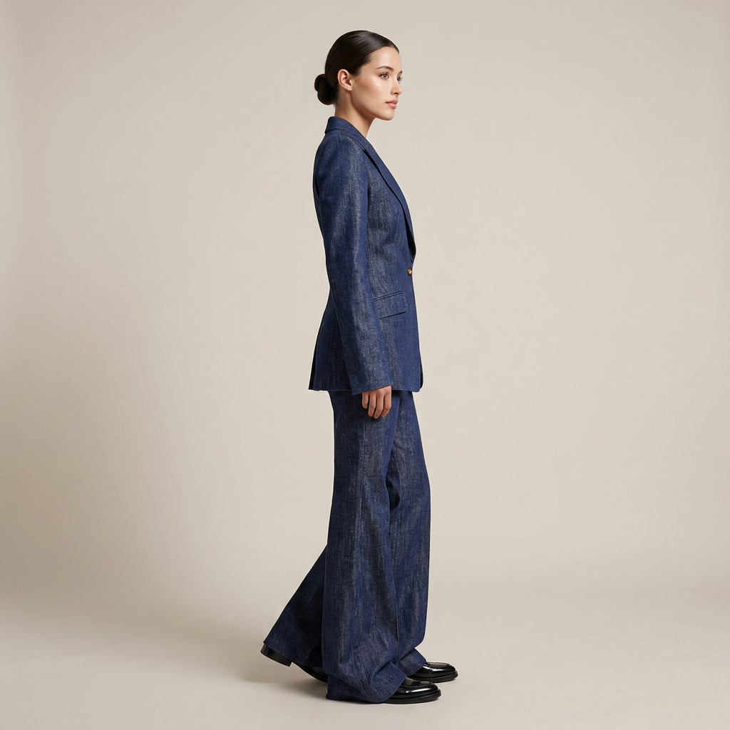 Textured Peak Lapel Blazer &amp; High Waist Flared Pants Two-Piece Suit Set-Vyana Collective