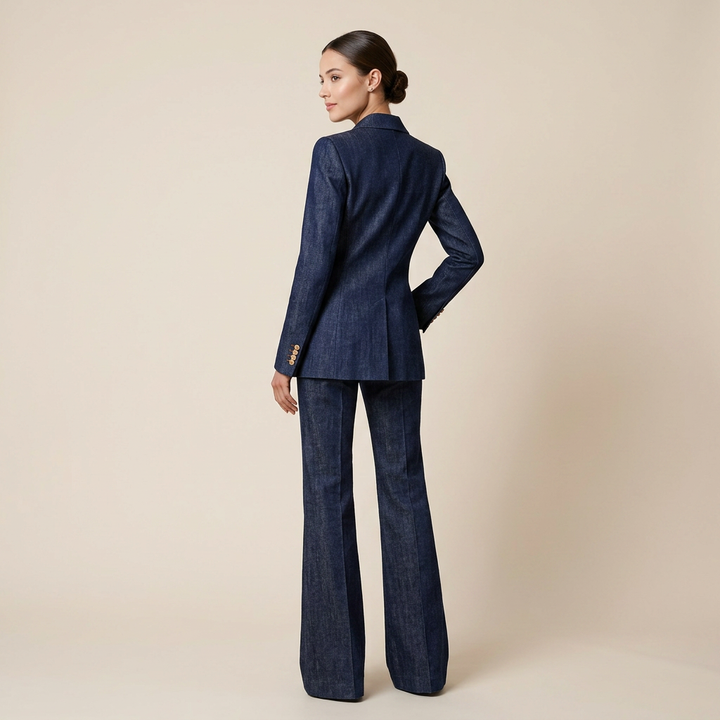 Textured Peak Lapel Blazer &amp; High Waist Flared Pants Two-Piece Suit Set-Vyana Collective