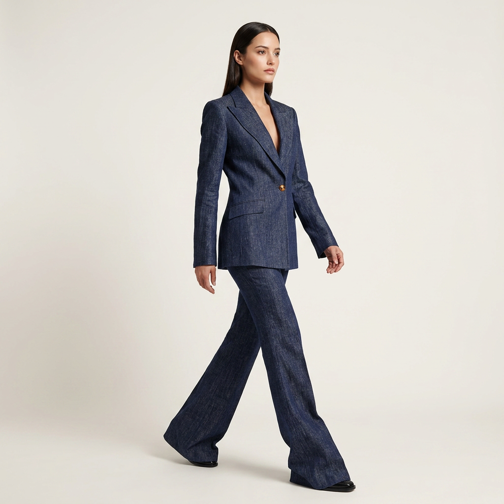 Textured Peak Lapel Blazer &amp; High Waist Flared Pants Two-Piece Suit Set-Vyana Collective