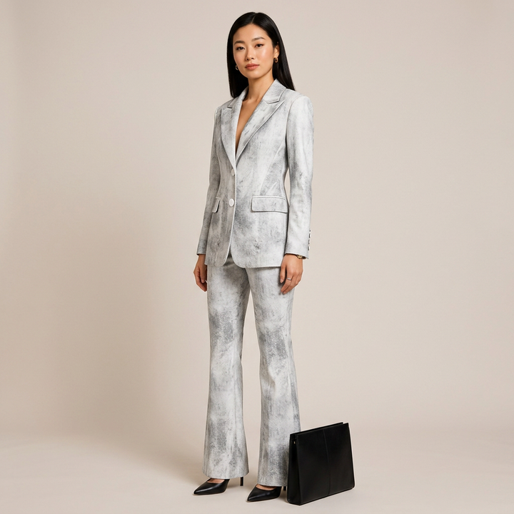 Tie Dye Blazer and Flared Pants Suit Set for Modern Office Style Women-Vyana Collective