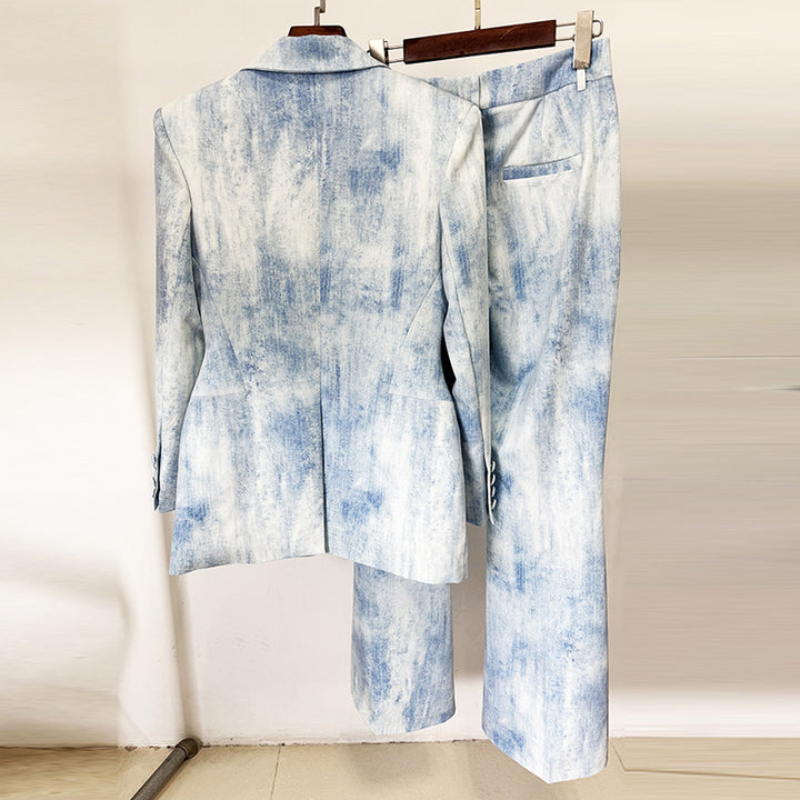 Tie Dye Blazer and Flared Pants Suit Set for Modern Office Style Women-Vyana Collective