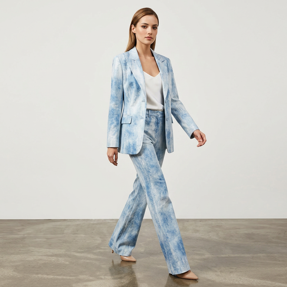 Tie Dye Blazer and Flared Pants Suit Set for Modern Office Style Women-Vyana Collective