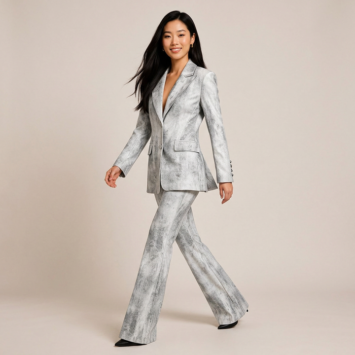 Tie Dye Blazer and Flared Pants Suit Set for Modern Office Style Women-Vyana Collective