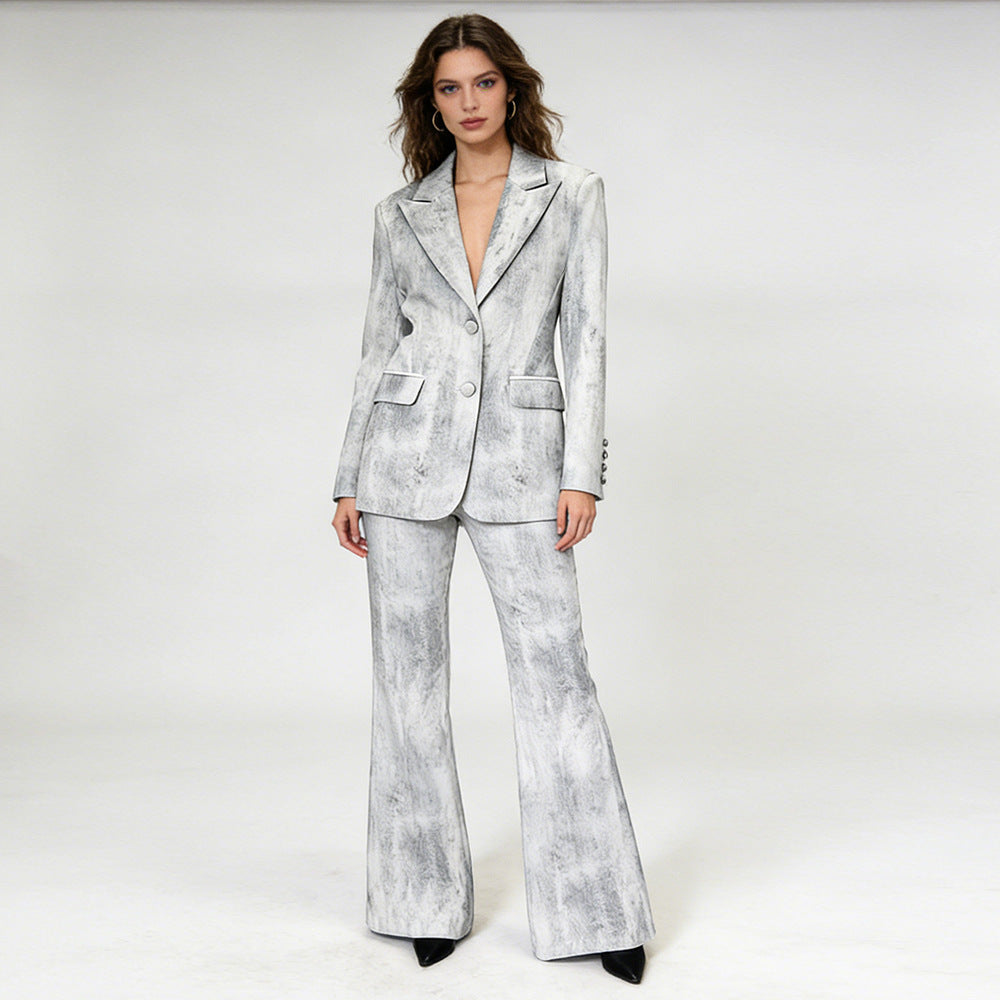 Tie Dye Blazer and Flared Pants Suit Set for Modern Office Style Women-Vyana Collective