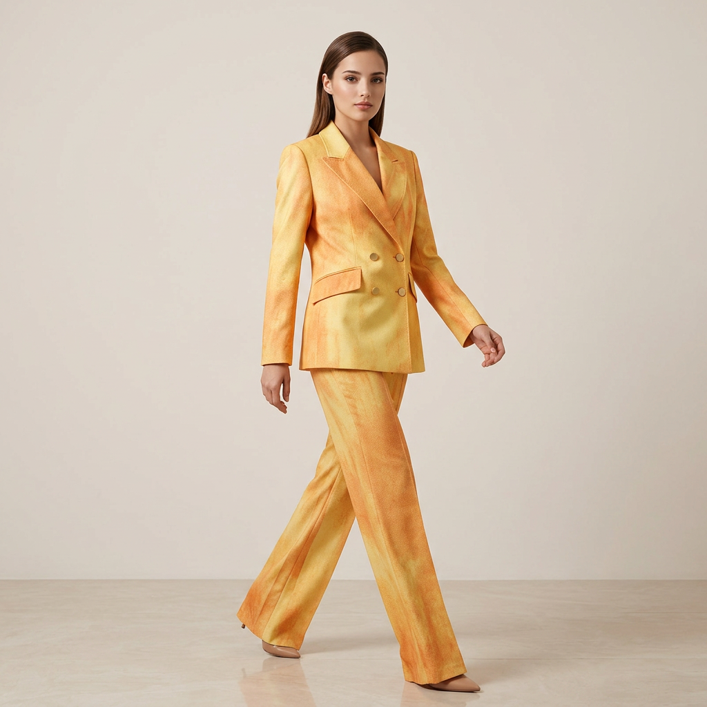 Tie-Dye Double-Breasted Blazer and Wide Leg Pants Set for Statement Office Style Women-Vyana Collective