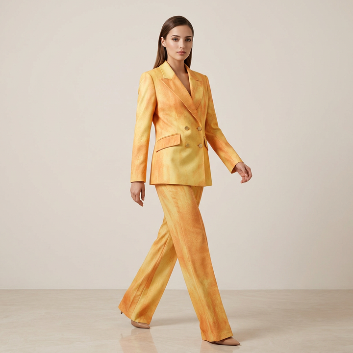 Tie-Dye Double-Breasted Blazer and Wide Leg Pants Set for Statement Office Style Women-Vyana Collective