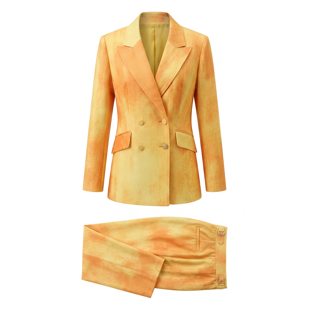 Tie-Dye Double-Breasted Blazer and Wide Leg Pants Set for Statement Office Style Women-Vyana Collective