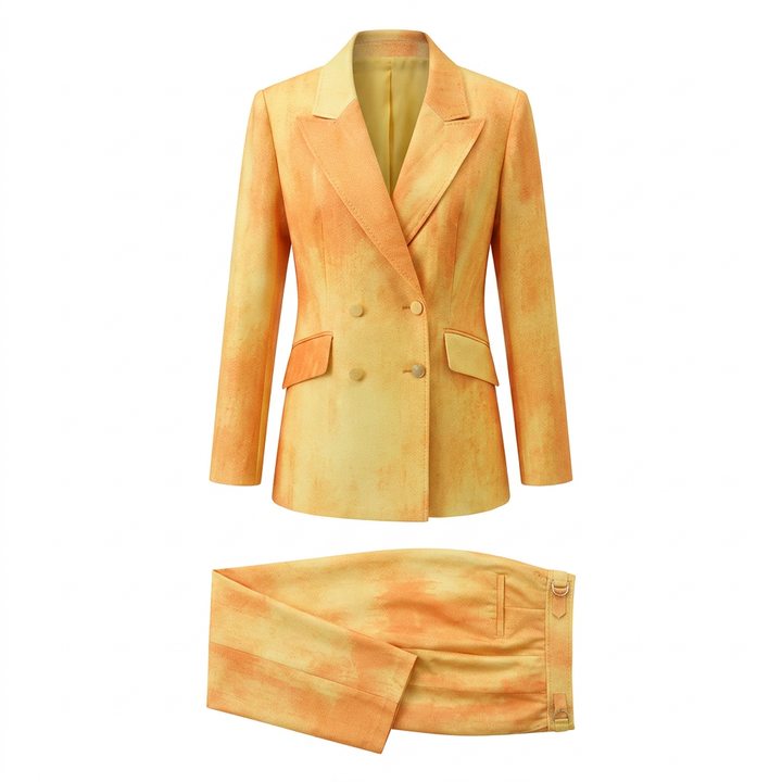 Tie-Dye Double-Breasted Blazer and Wide Leg Pants Set for Statement Office Style Women-Vyana Collective