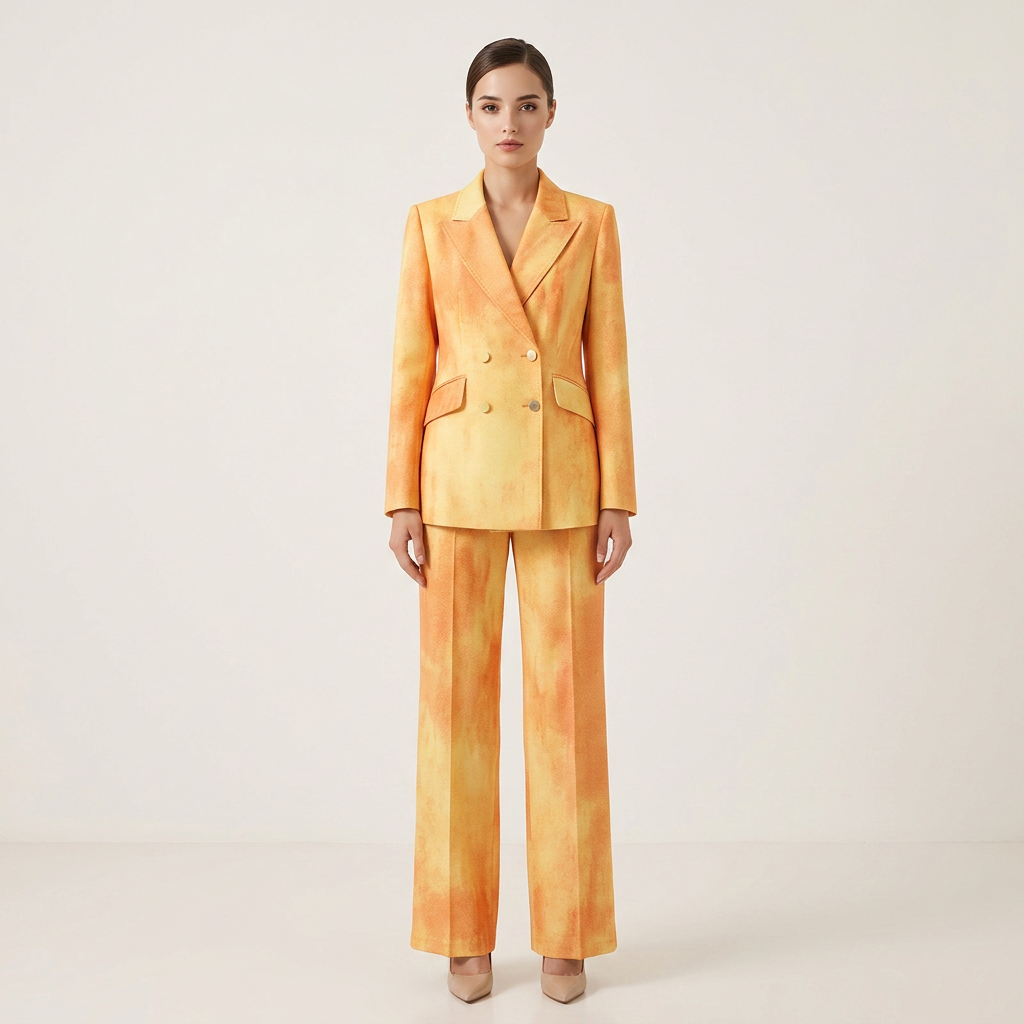Tie-Dye Double-Breasted Blazer and Wide Leg Pants Set for Statement Office Style Women-Vyana Collective