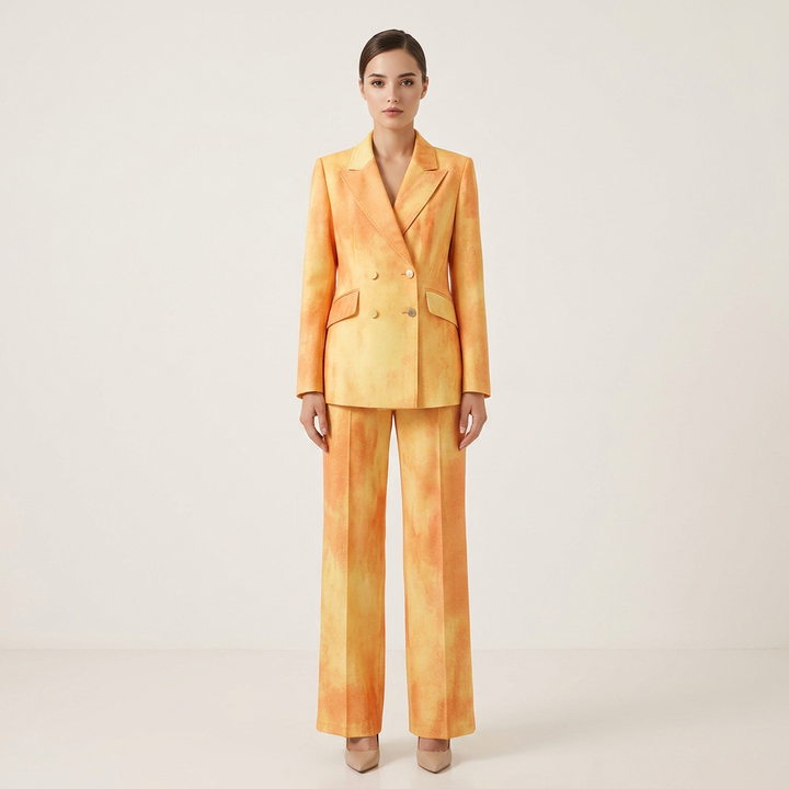Tie-Dye Double-Breasted Blazer and Wide Leg Pants Set for Statement Office Style Women-Vyana Collective