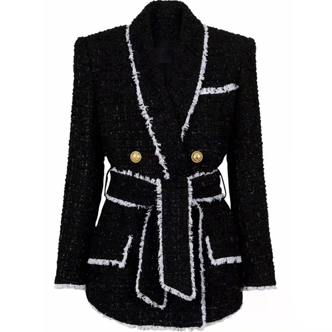 Tweed Belted Blazer and High-Waist Shorts Set-Vyana Collective