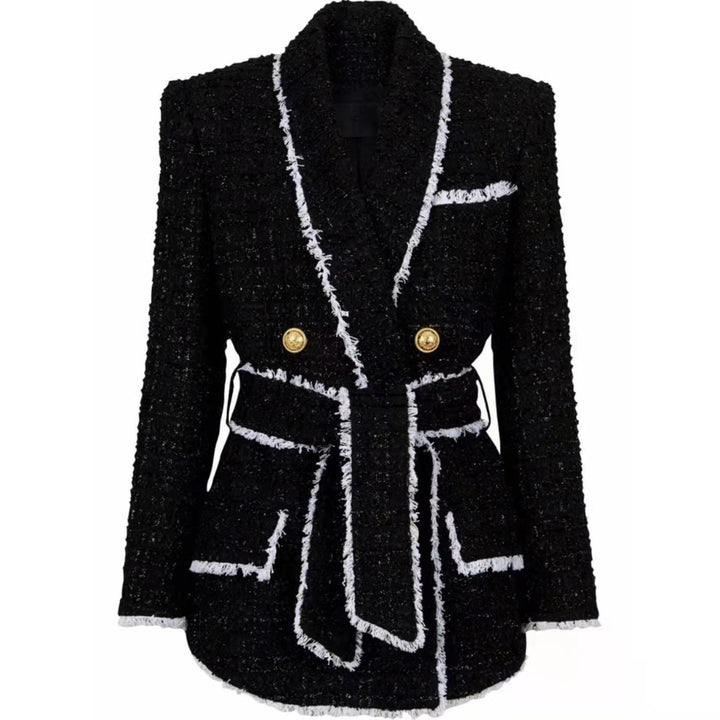 Tweed Belted Blazer and High-Waist Shorts Set-Vyana Collective