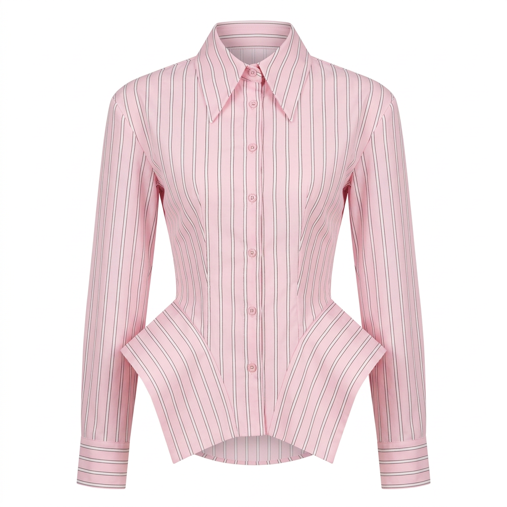 Vertical Stripe Corset Waist Structured Shoulder Long Sleeve Button Shirt-Vyana Collective