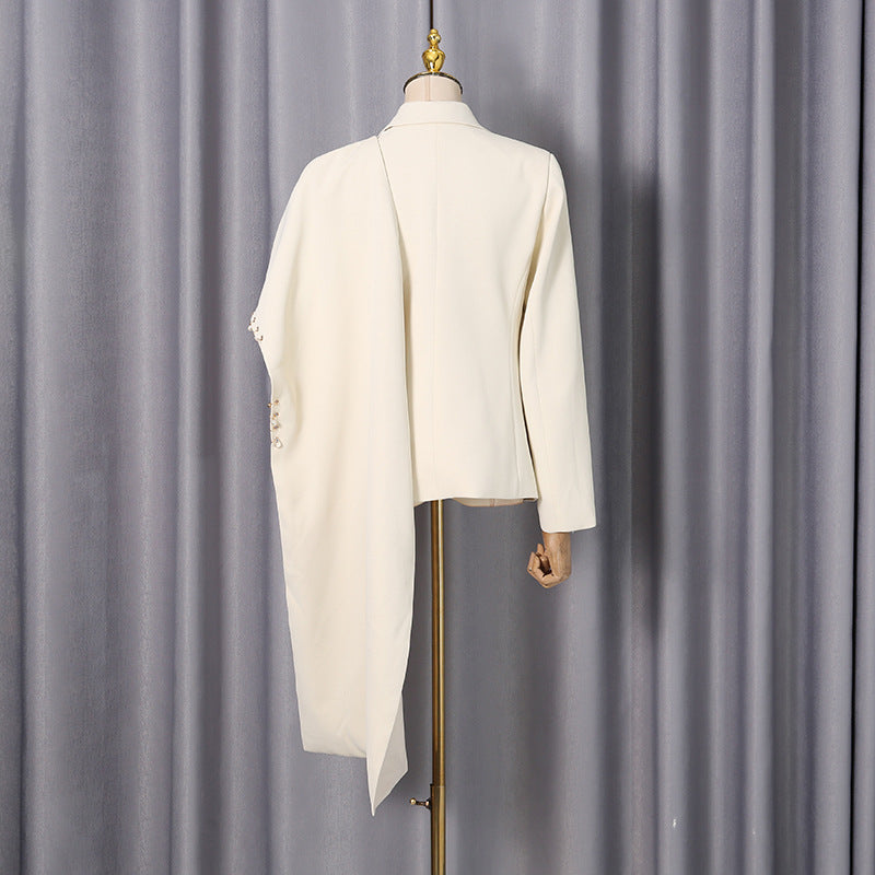 Waterfall Draped Pearl Beaded Tailored Blazer for Meetings Ready Women-Vyana Collective
