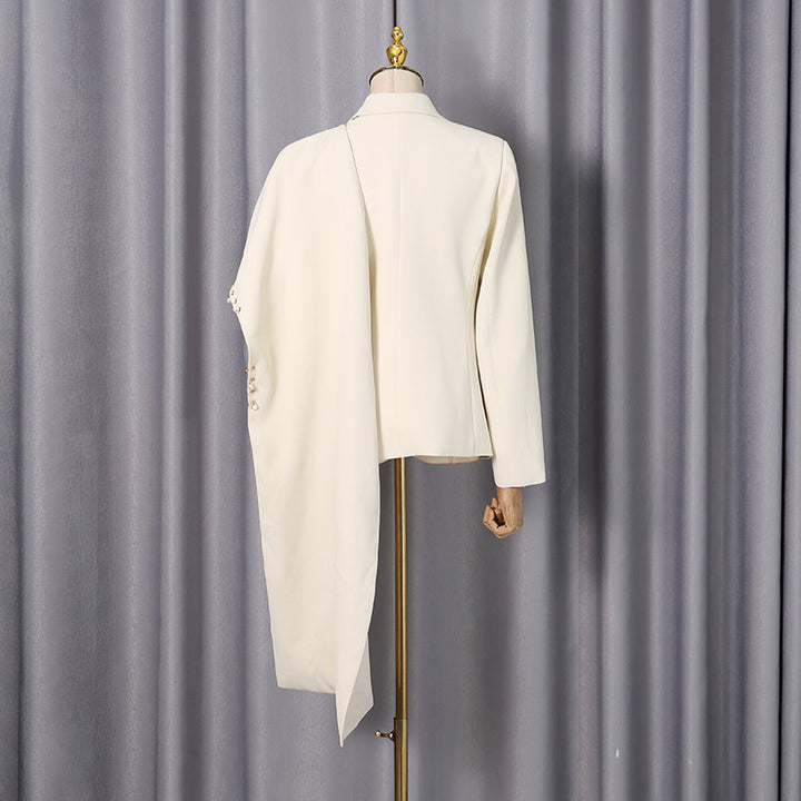 Waterfall Draped Pearl Beaded Tailored Blazer for Meetings Ready Women-Vyana Collective