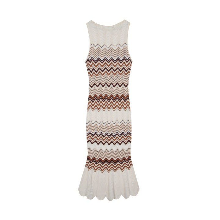 Wavy Stripe Fishtail Knit Midi Dress-Vyana Collective